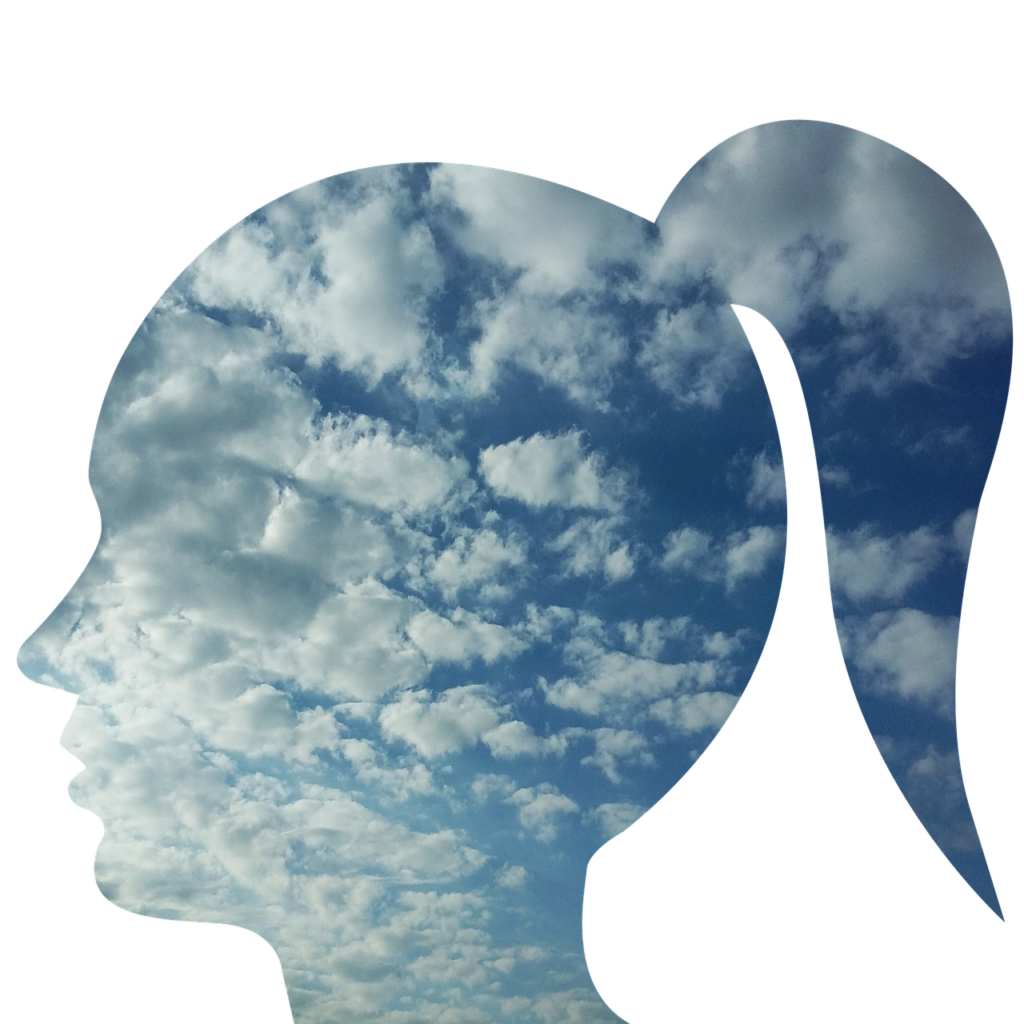 head, woman, person, people, face, profile, loneliness, happiness, thoughts, sky, clouds, anxiety, confusion, mental confusion, psychology, nature, to think, emotion, thought, mind